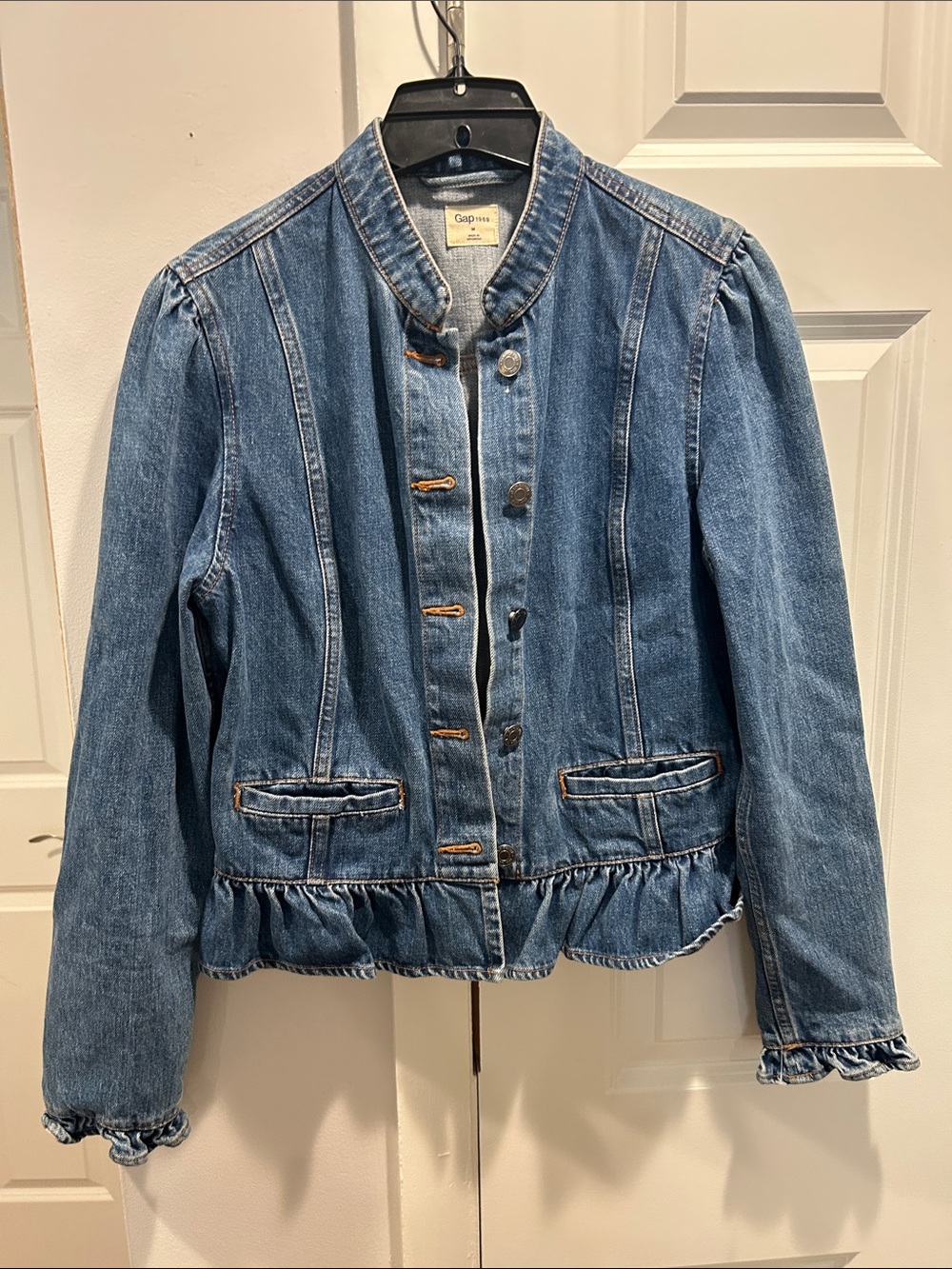 GAP Ruffled Hem Denim Jacket in Blue